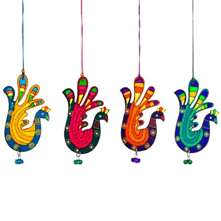 Handmade Wooden Peacock Christmas Hanging - Blue-Green, Yellow-Blue, Orange-Purple, Pink-Green